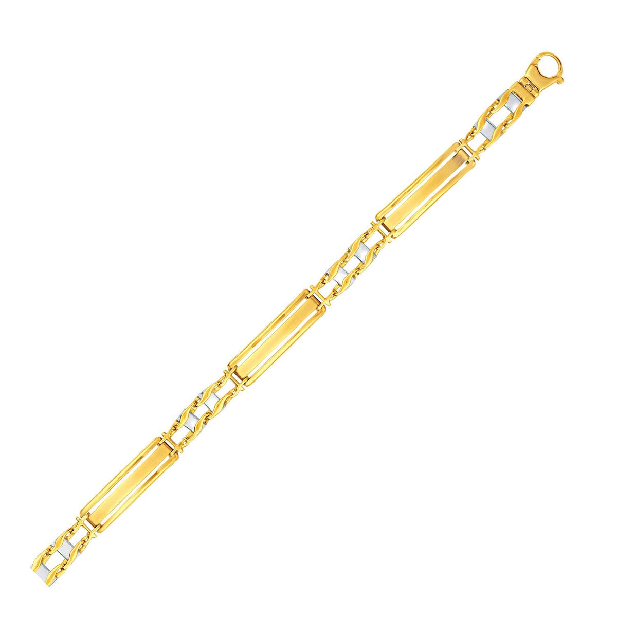 Men's 14k two-tone gold bar link bracelet, 9.65mm, by Avera Group