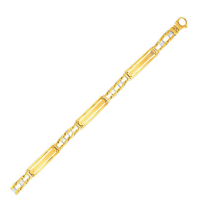 Men's 14k two-tone gold bar link bracelet, 9.65mm, by Avera Group