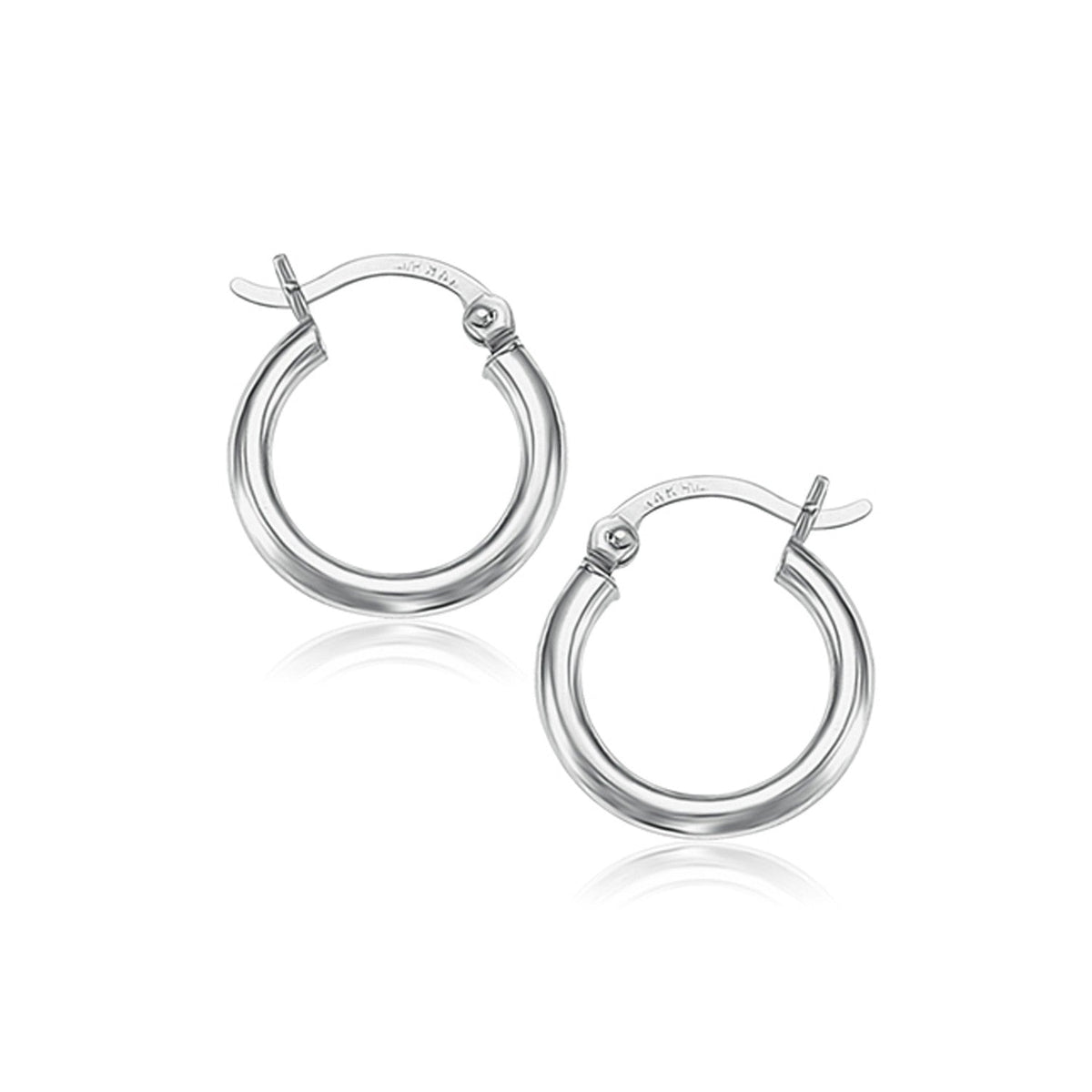 14k white gold polished hoop earrings, 2x15mm, Avera Group
