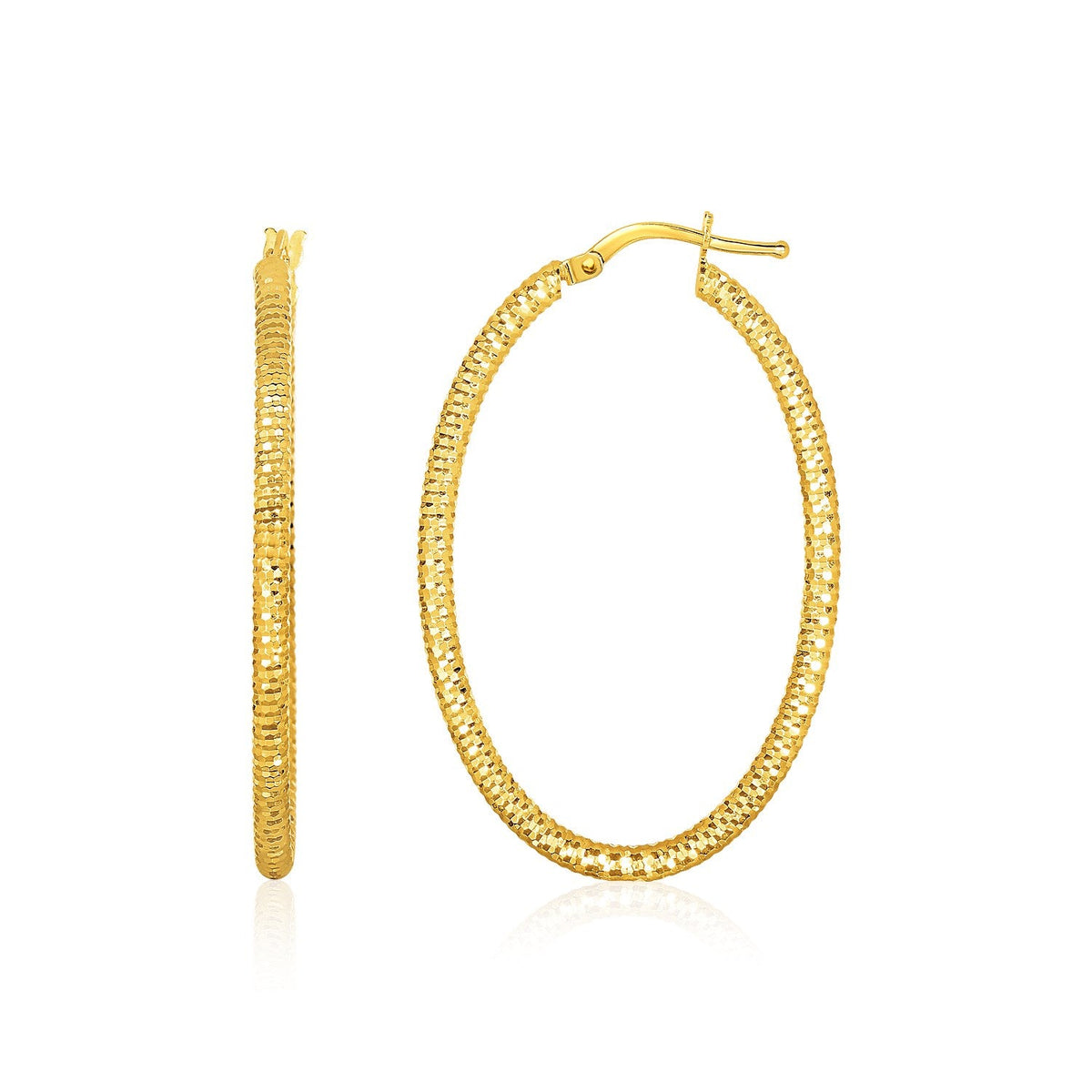 14k yellow gold textured oval hoops, 2 x 35mm by Avera Group