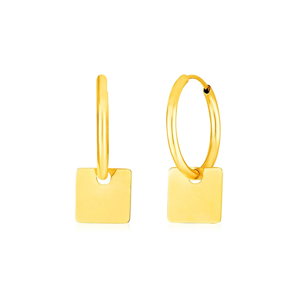 14k yellow gold huggie hoop earrings with square drops by Avera Group