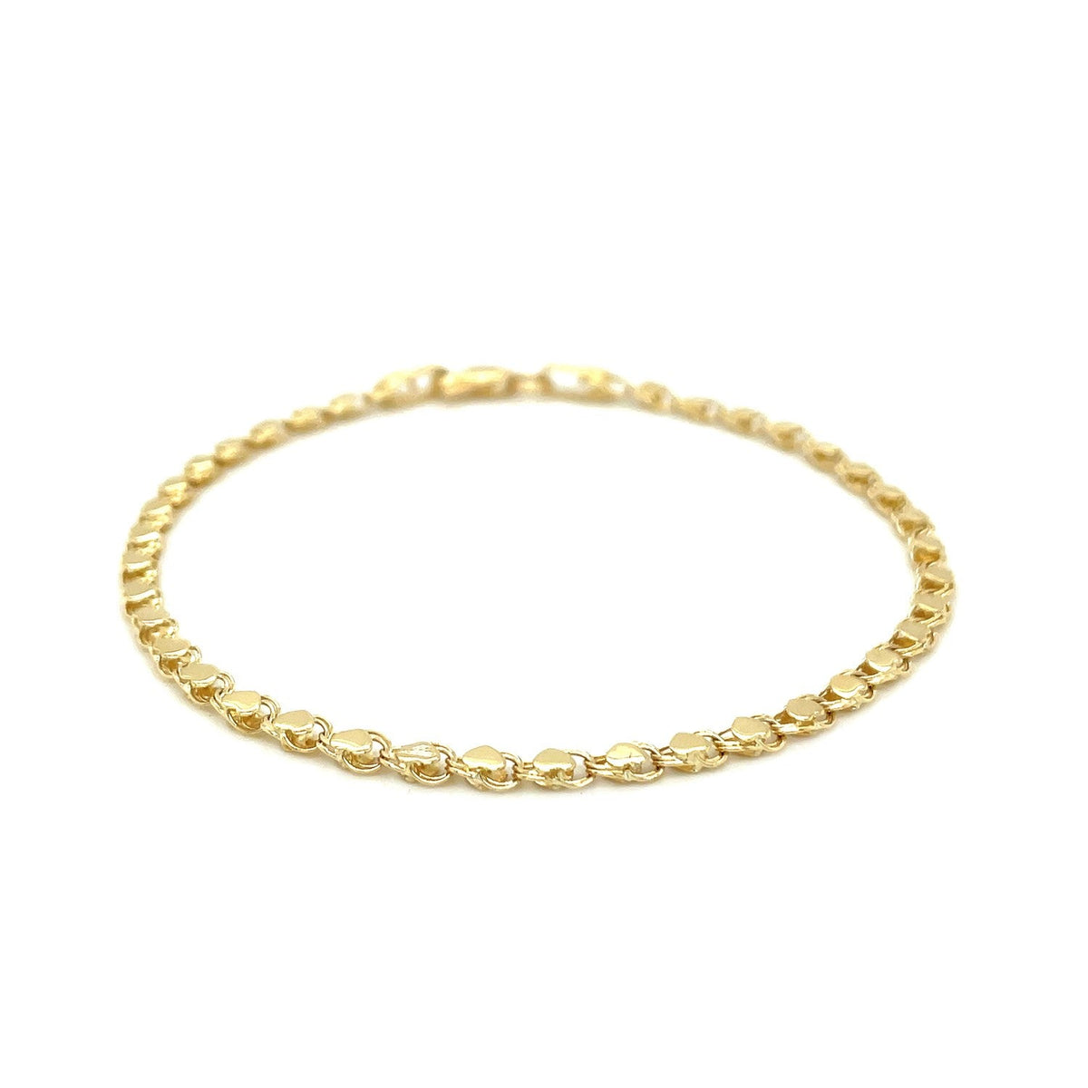14k yellow gold 2.9mm heart link bracelet with lobster clasp by Avera Group, view 2
