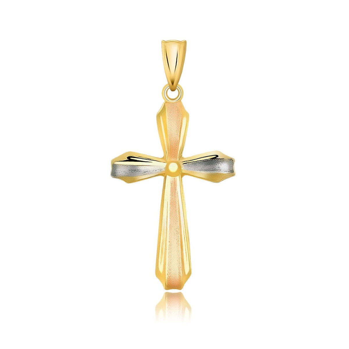 Textured cross pendant in 14k tri-color gold, 1.25 inch, Avera Group