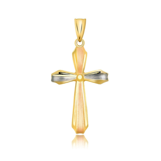 Textured cross pendant in 14k tri-color gold, 1.25 inch, Avera Group
