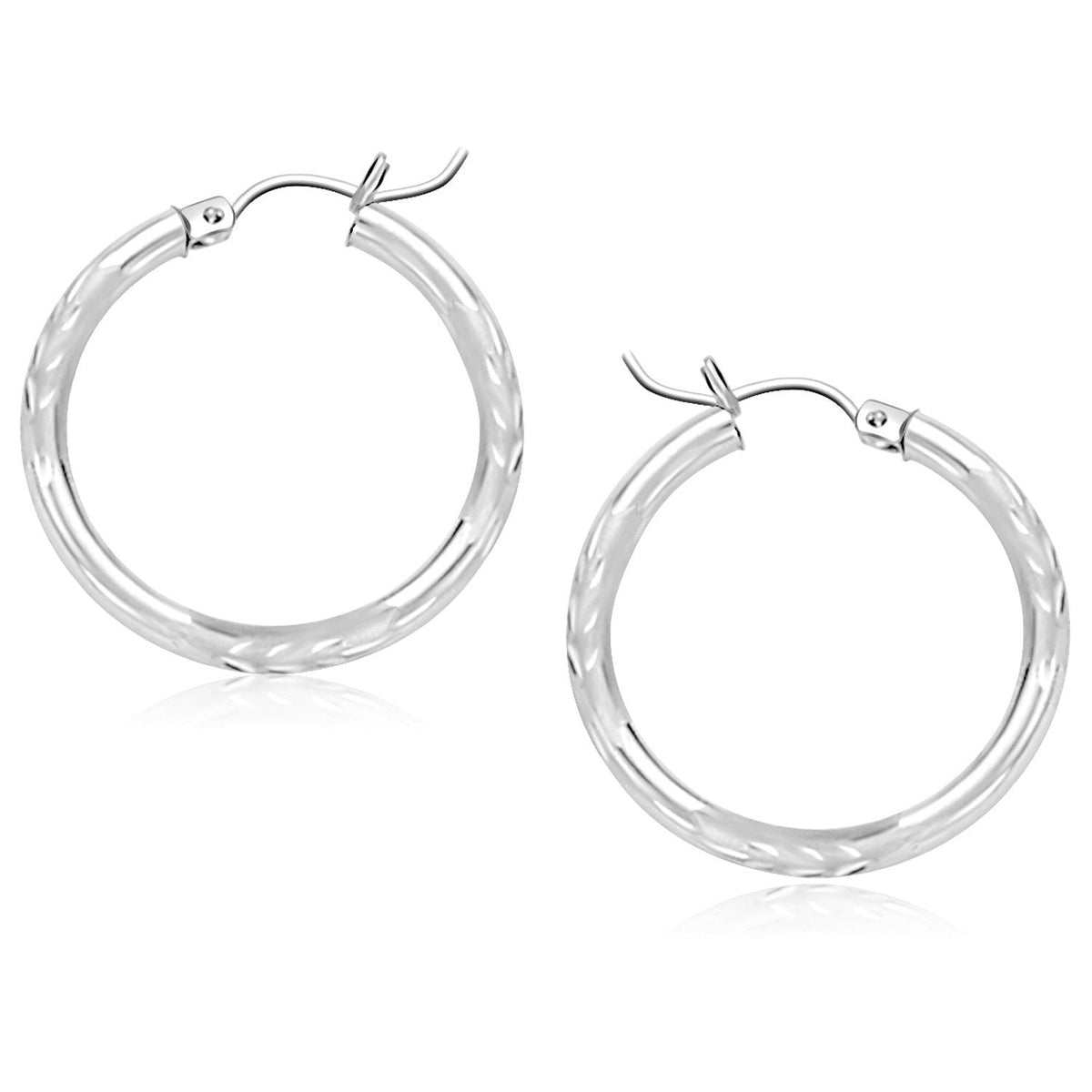 14k white gold diamond-cut hoop earrings, 25 mm, Avera Group