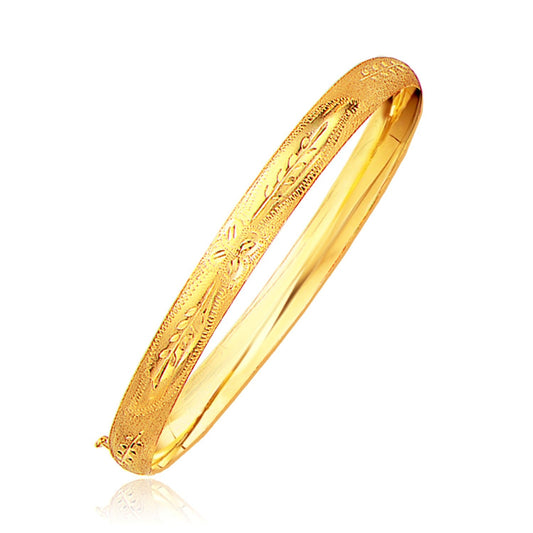 Classic Floral Carved Bangle in 14k Yellow Gold (6.00 mm) by Avera Group
