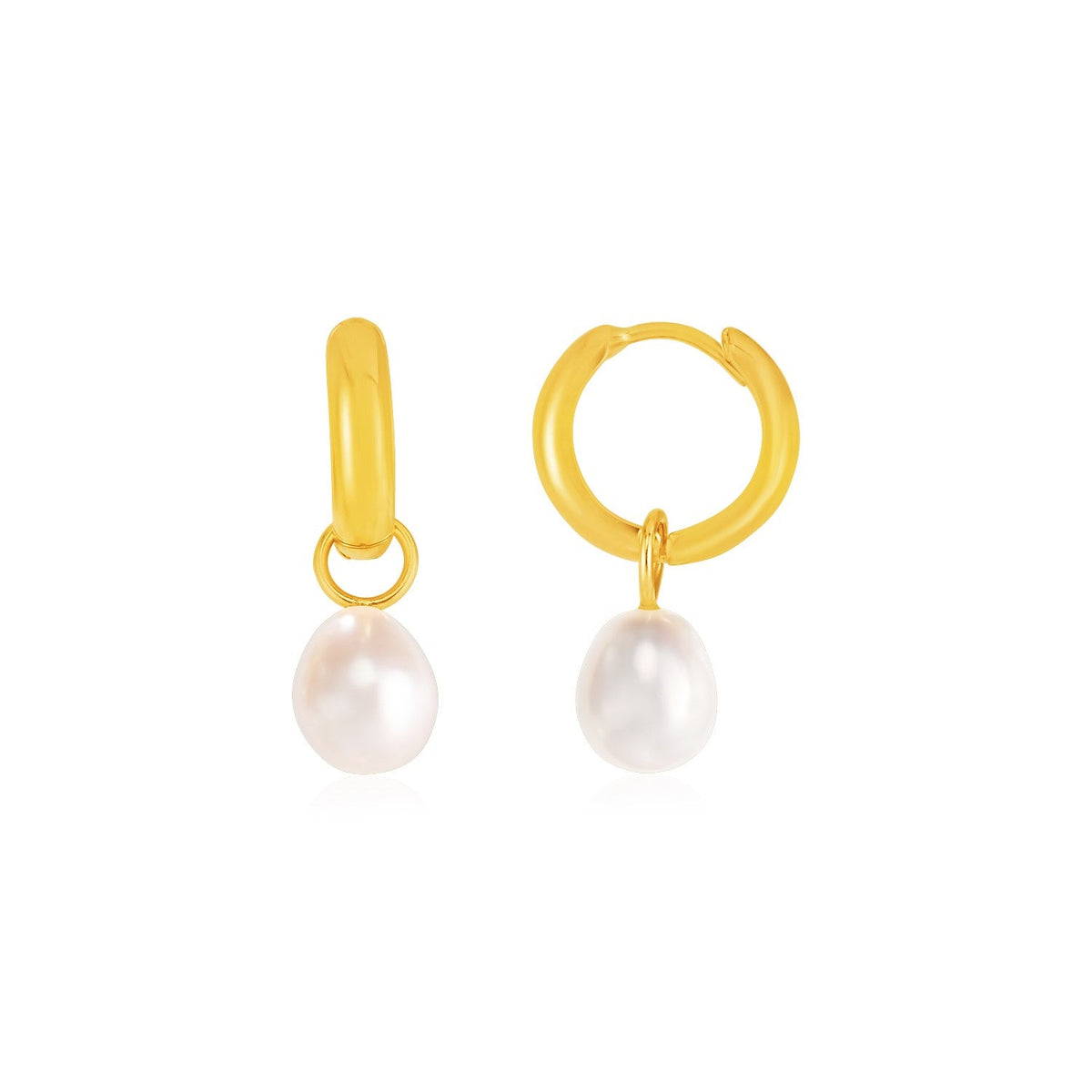 14k yellow gold huggie half hoop earrings with round pearls by Avera Group