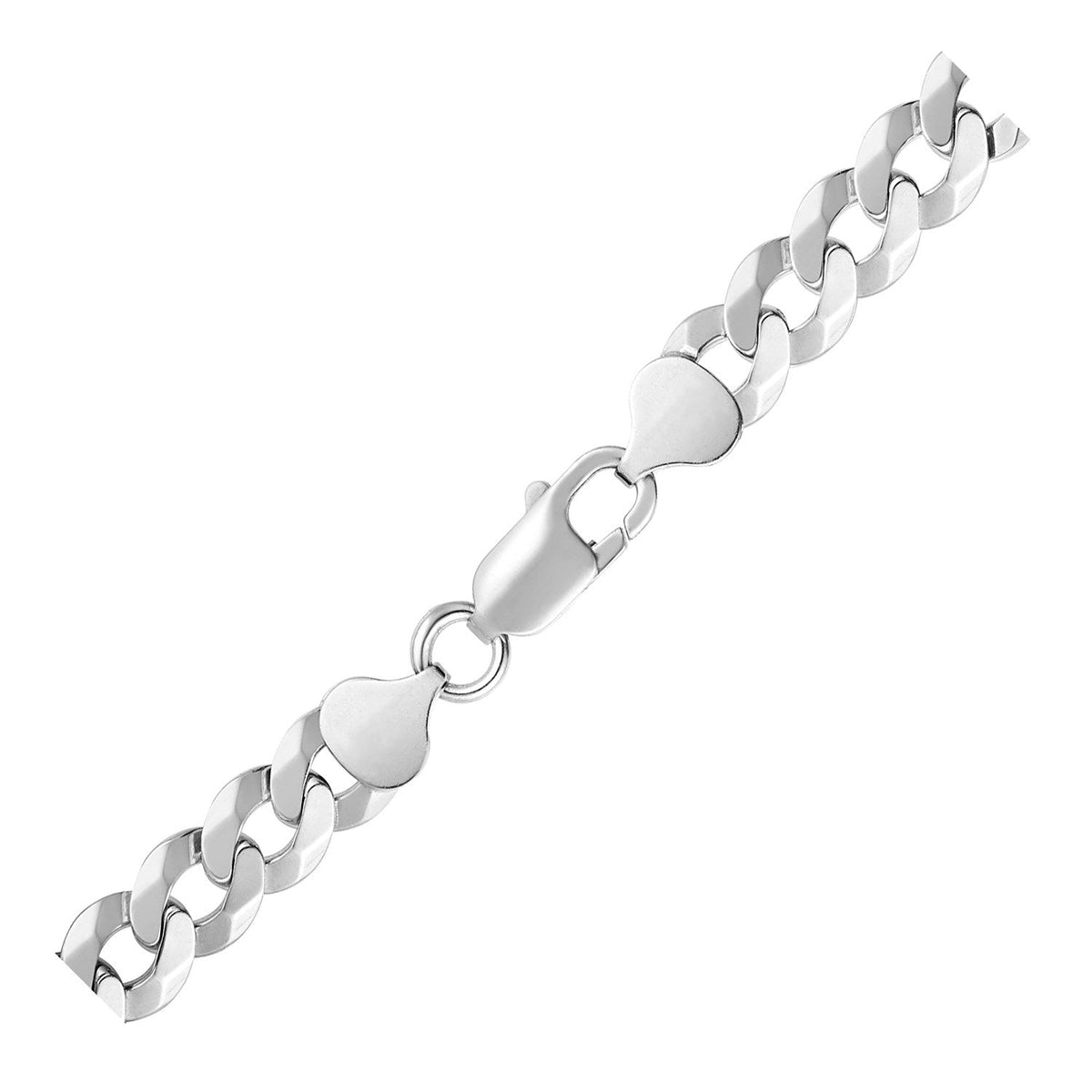 Rhodium Plated 8.4mm Sterling Silver Curb Style Chain by Avera Group