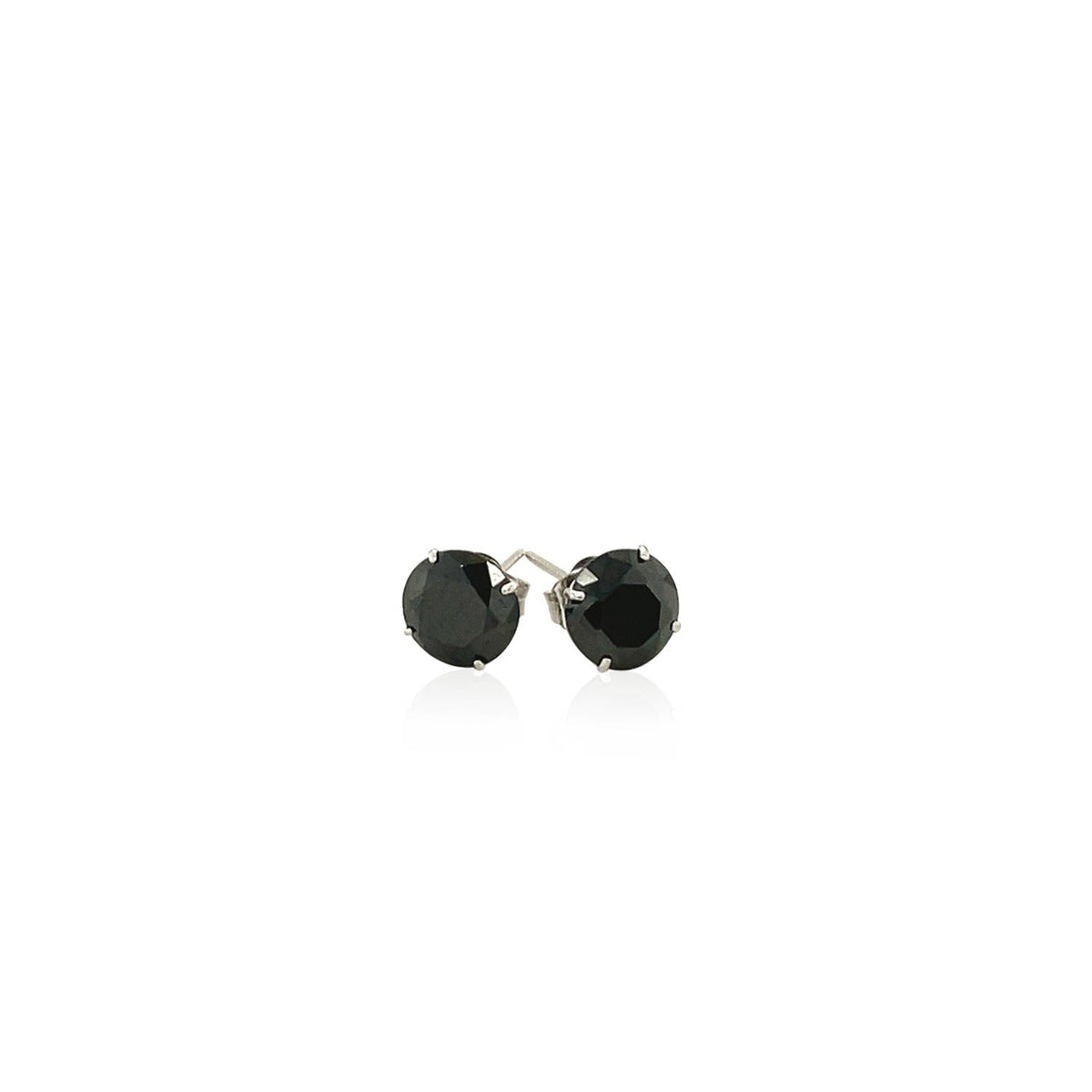 14k white gold four-prong stud earrings with 6mm black cubic zirconia by Avera Group, view 2