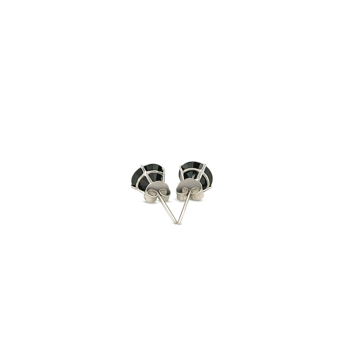 14k white gold four-prong stud earrings with 6mm black cubic zirconia by Avera Group, view 3