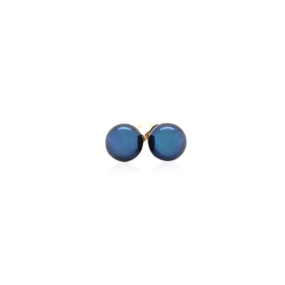 14k yellow gold black freshwater cultured pearl stud earrings, 6mm, Avera Group, view 2