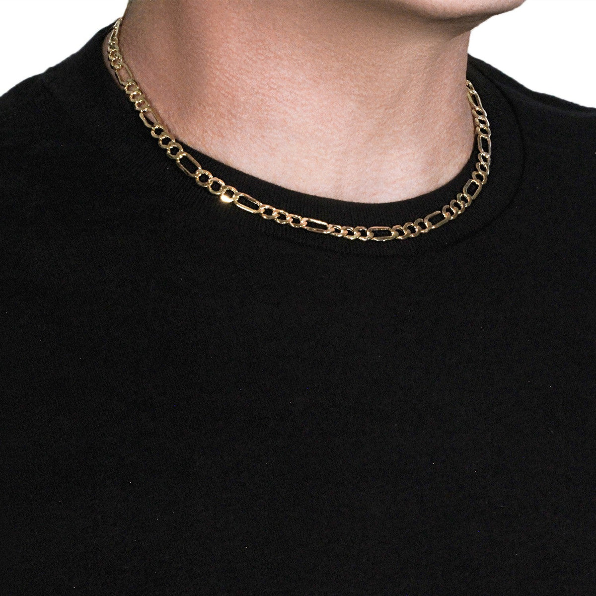 14k yellow gold lite Figaro chain, 6.6mm by Avera Group, view 4