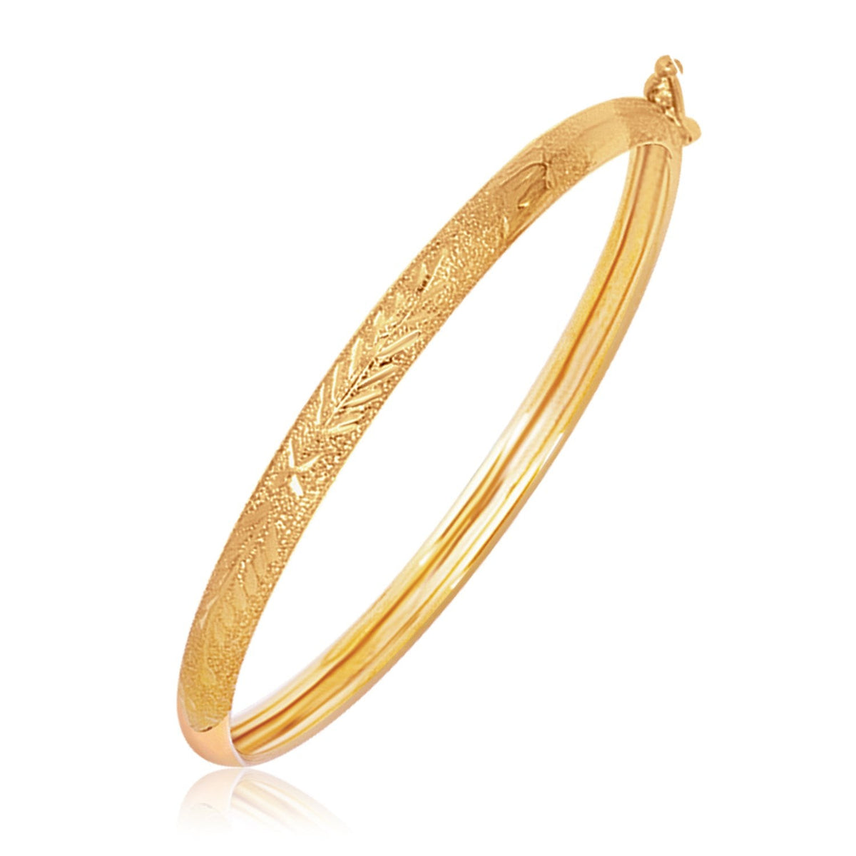 Children's 14k yellow gold textured dome bangle with diamond cuts by Avera Group