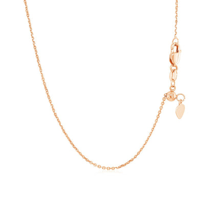 14k rose gold adjustable cable chain with heart dangle, 1.10mm, Avera Group, view 3