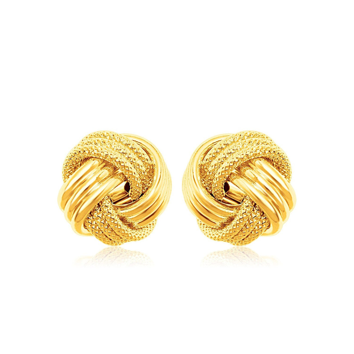 14k yellow gold ridge texture love knot earrings, 9.65mm by Avera Group