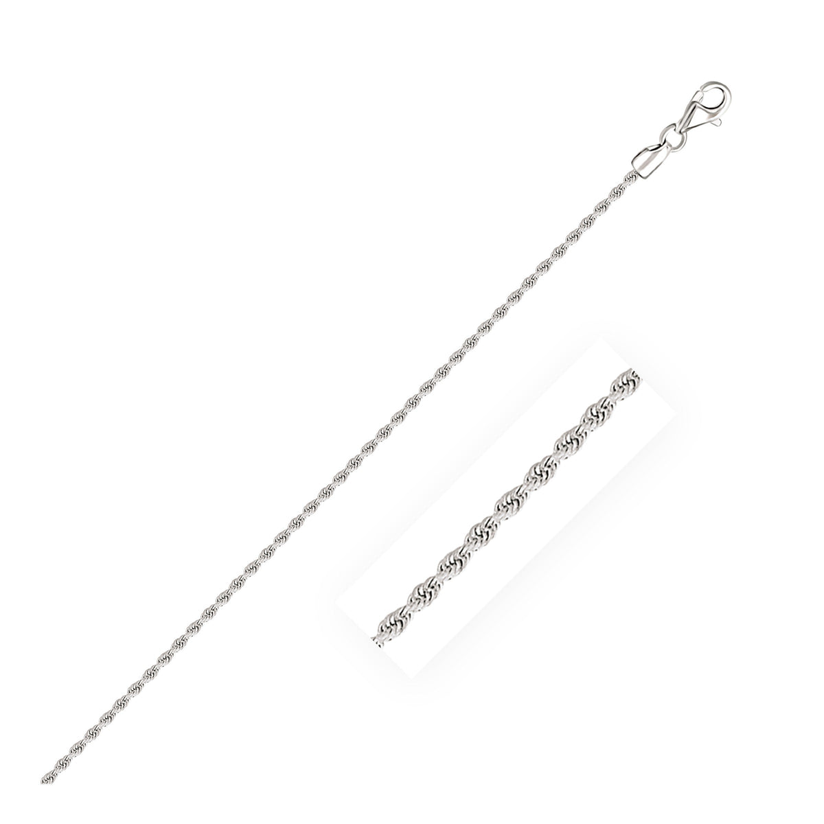14k white gold solid diamond-cut rope bracelet, 2.0mm, by Avera Group