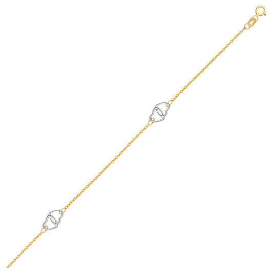 14k two-tone gold entwined heart station anklet by Avera Group