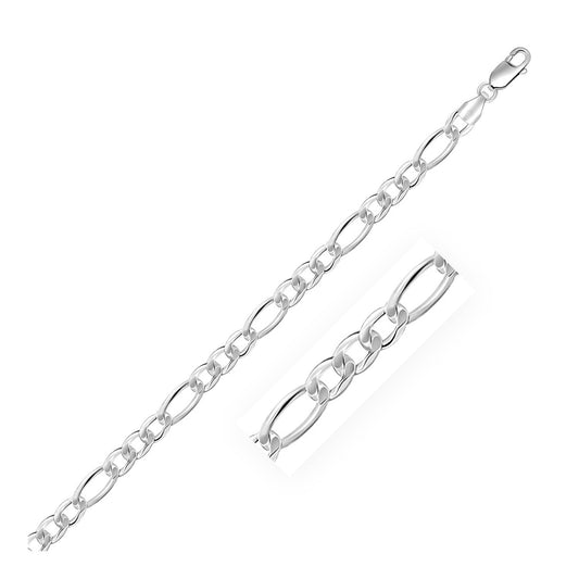 Rhodium Plated 5.5mm Sterling Silver Figaro Style Chain by Avera Group