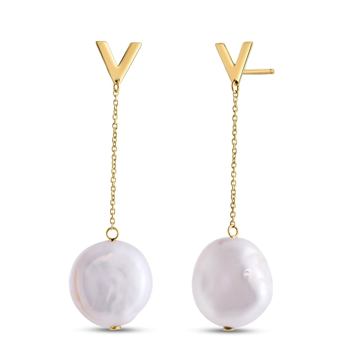 14k yellow gold Tesoro pearl drop earrings by Avera Group