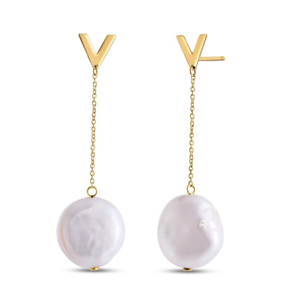 14k yellow gold Tesoro pearl drop earrings by Avera Group