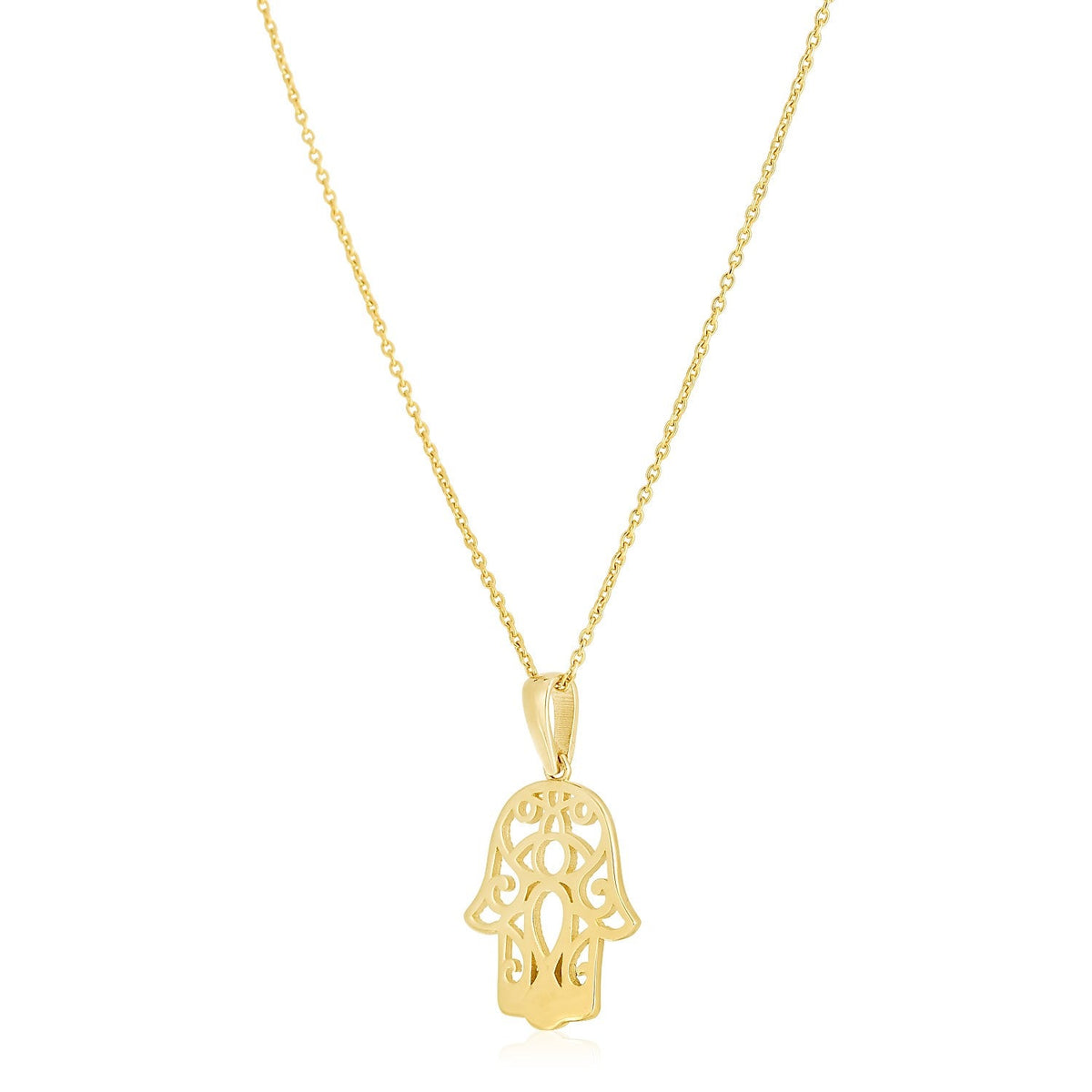 14k yellow gold high polish Hamsa amulet necklace by Avera Group