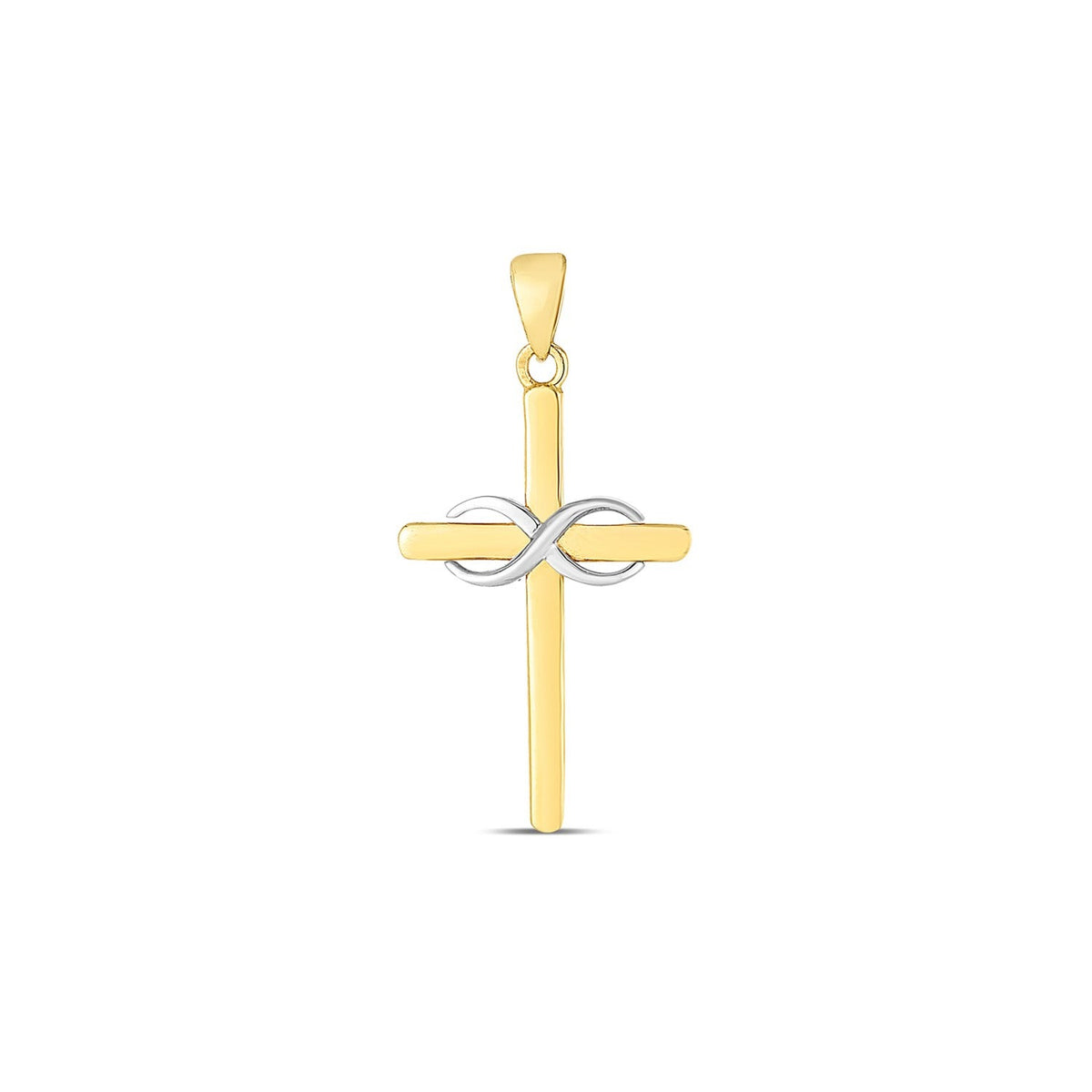 14k two-tone gold diamond-cut cross pendant, 1.50 x 0.75 inch, by Avera Group