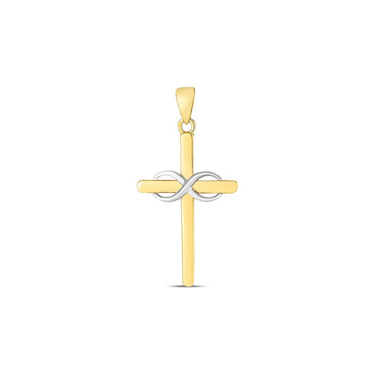 14k two-tone gold diamond-cut cross pendant, 1.50 x 0.75 inch, by Avera Group