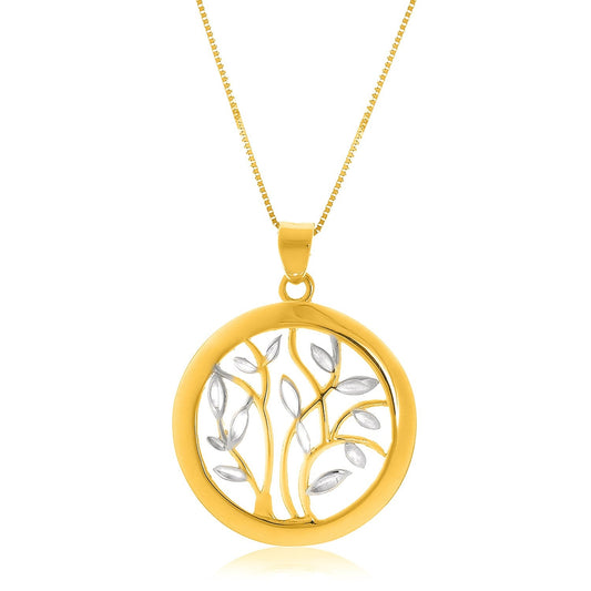 14k two-tone gold round open tree pendant on 18 inch cable chain by Avera Group