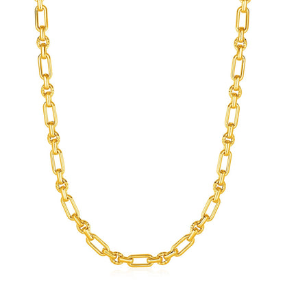 Rounded Rectangular Link Necklace with Textured Round Links in 14k Yellow Gold by Avera Group