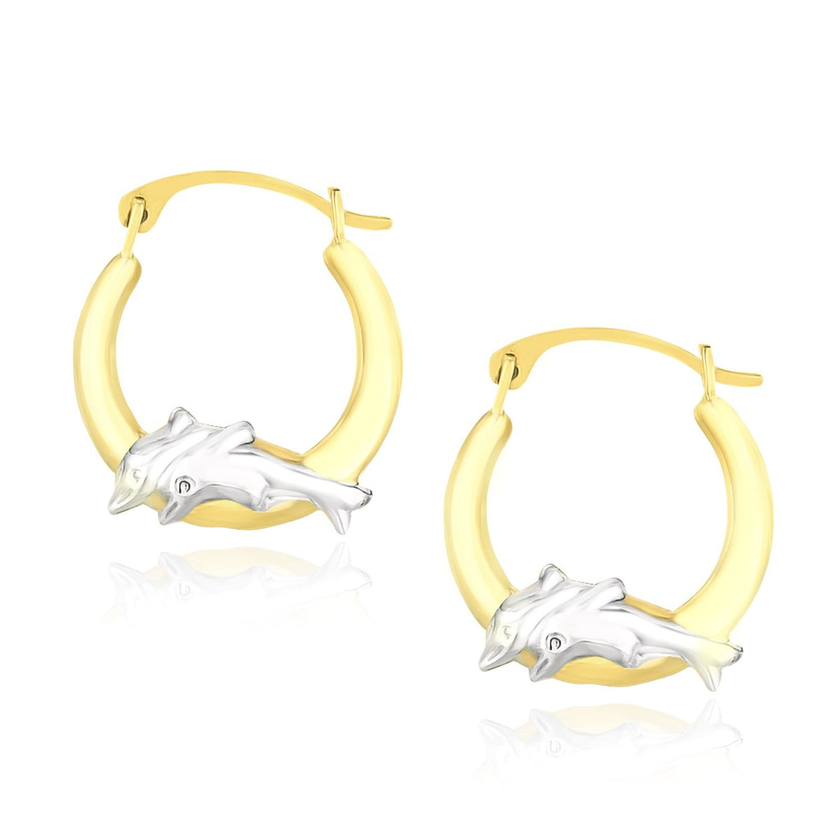 Avera Group 16mm 10K two-tone gold dolphin hoop earrings