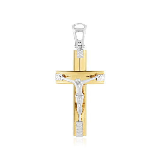 14k two-tone gold diamond-cut cross pendant, 2.25 x 1.12 inch, by Avera Group