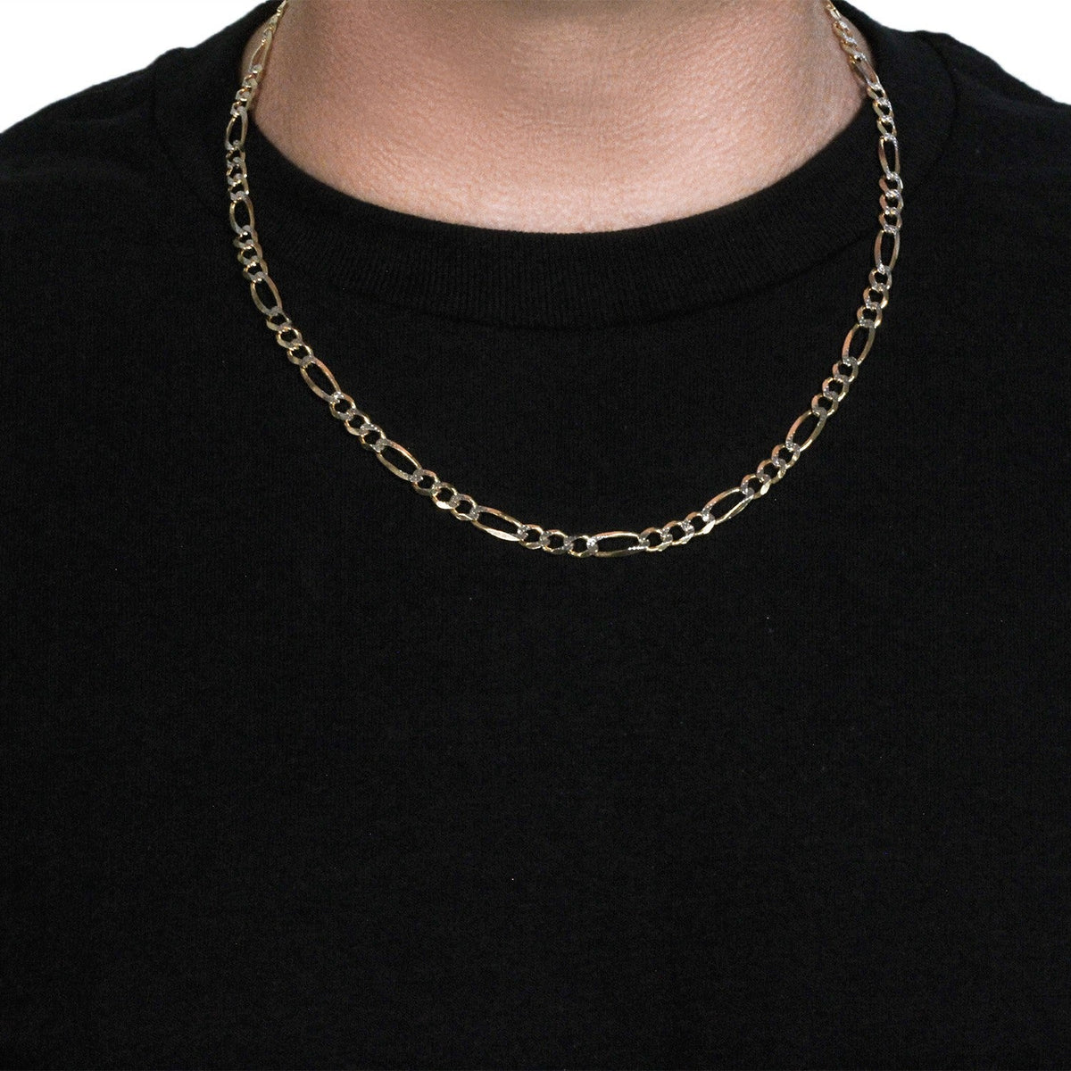 14k gold solid pave Figaro chain, 5.90mm by Avera Group, view 3