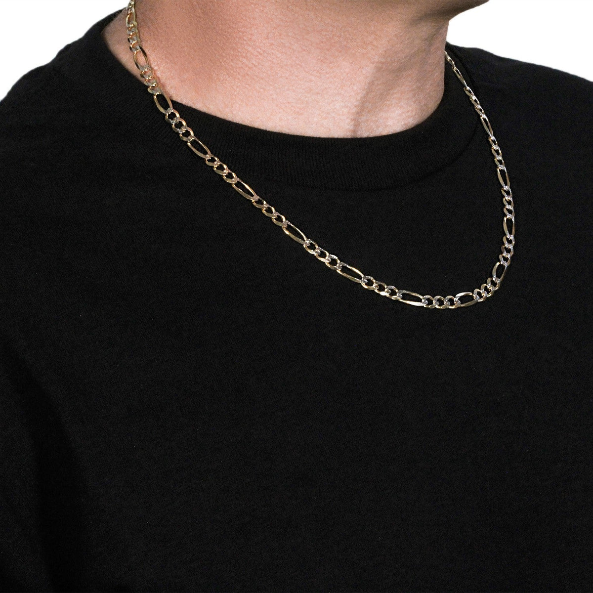 14k gold solid pave Figaro chain, 5.90mm by Avera Group, view 4