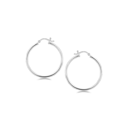 Sterling Silver Thin Polished Hoop Style Earrings with Rhodium Plating (2x30mm) by Avera Group