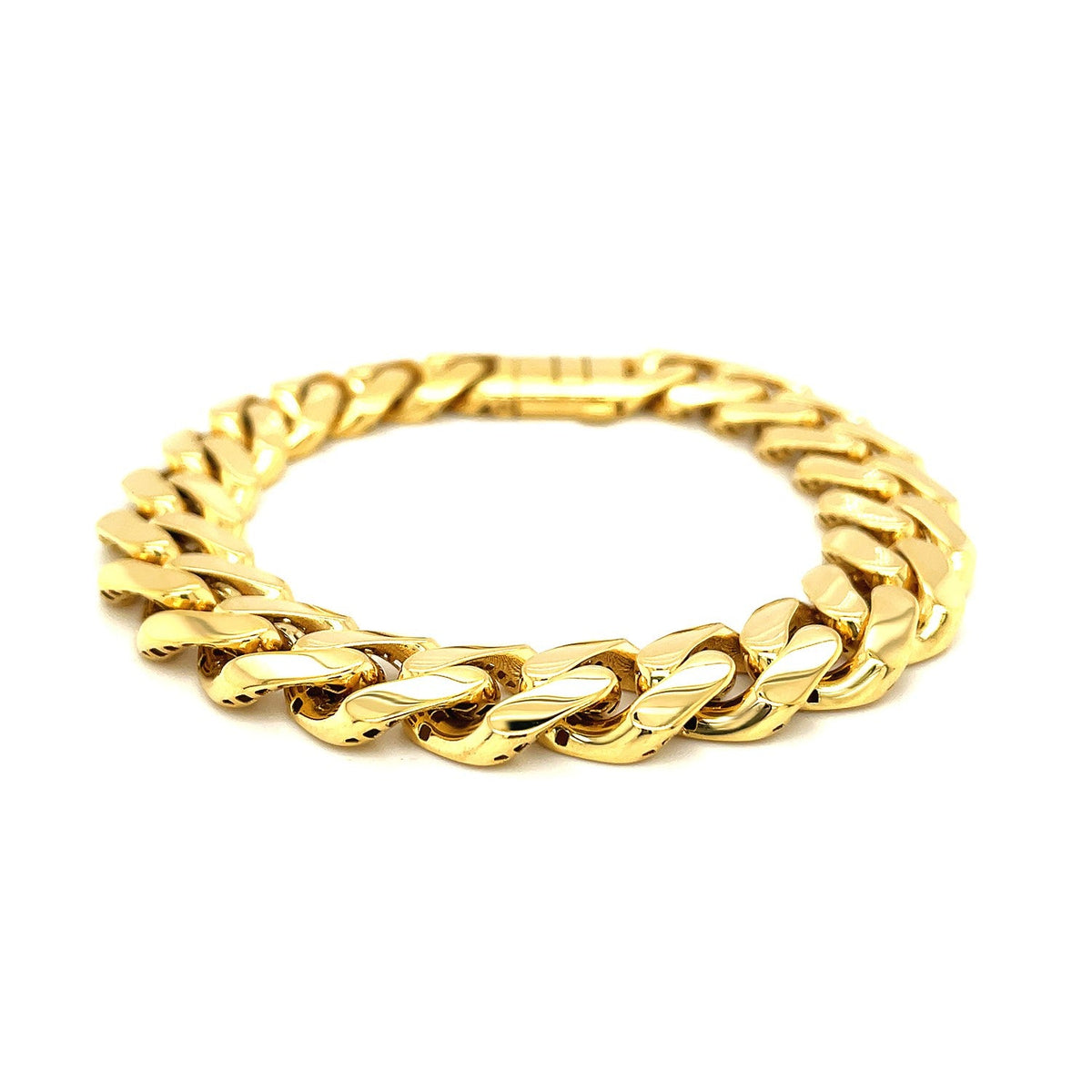 14k yellow gold 8 1/2 inch wide polished curb chain bracelet by Avera Group, view 2