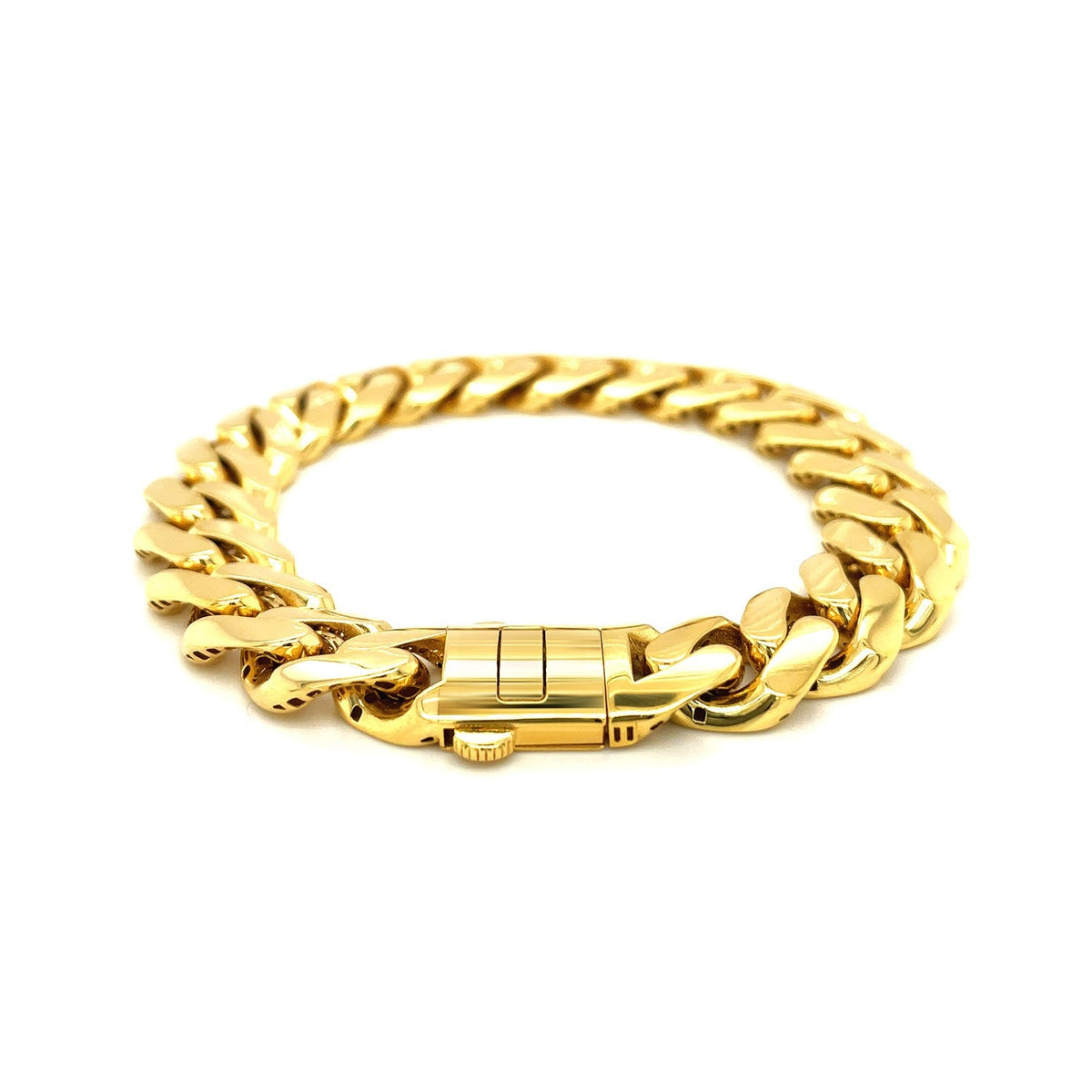 14k yellow gold 8 1/2 inch wide polished curb chain bracelet by Avera Group, view 3