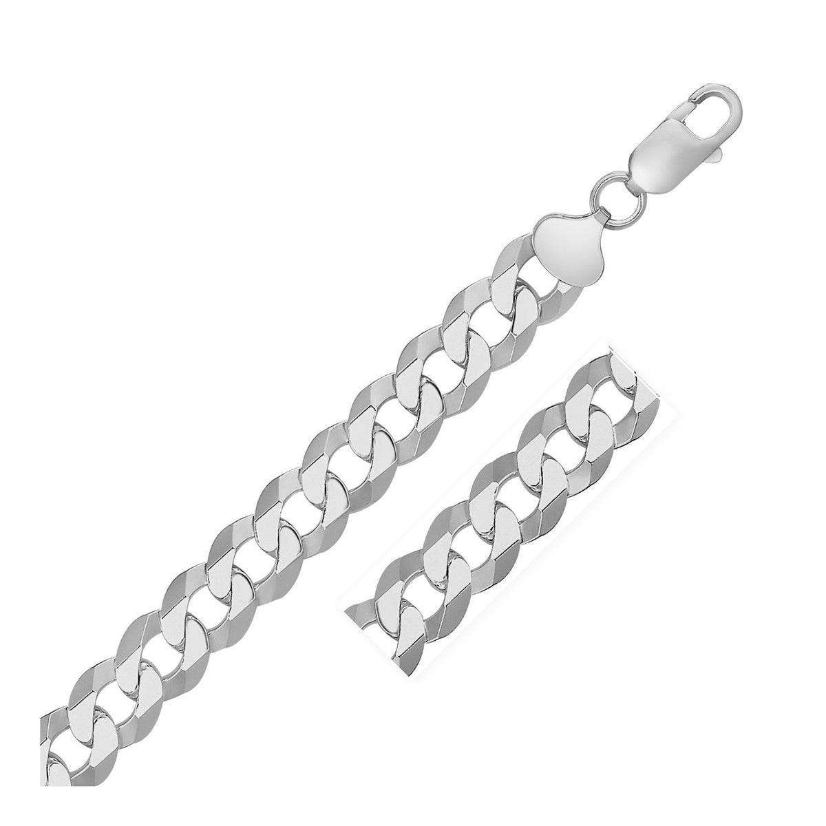 Rhodium Plated Sterling Silver Curb Style Bracelet (13.60 mm) by Avera Group