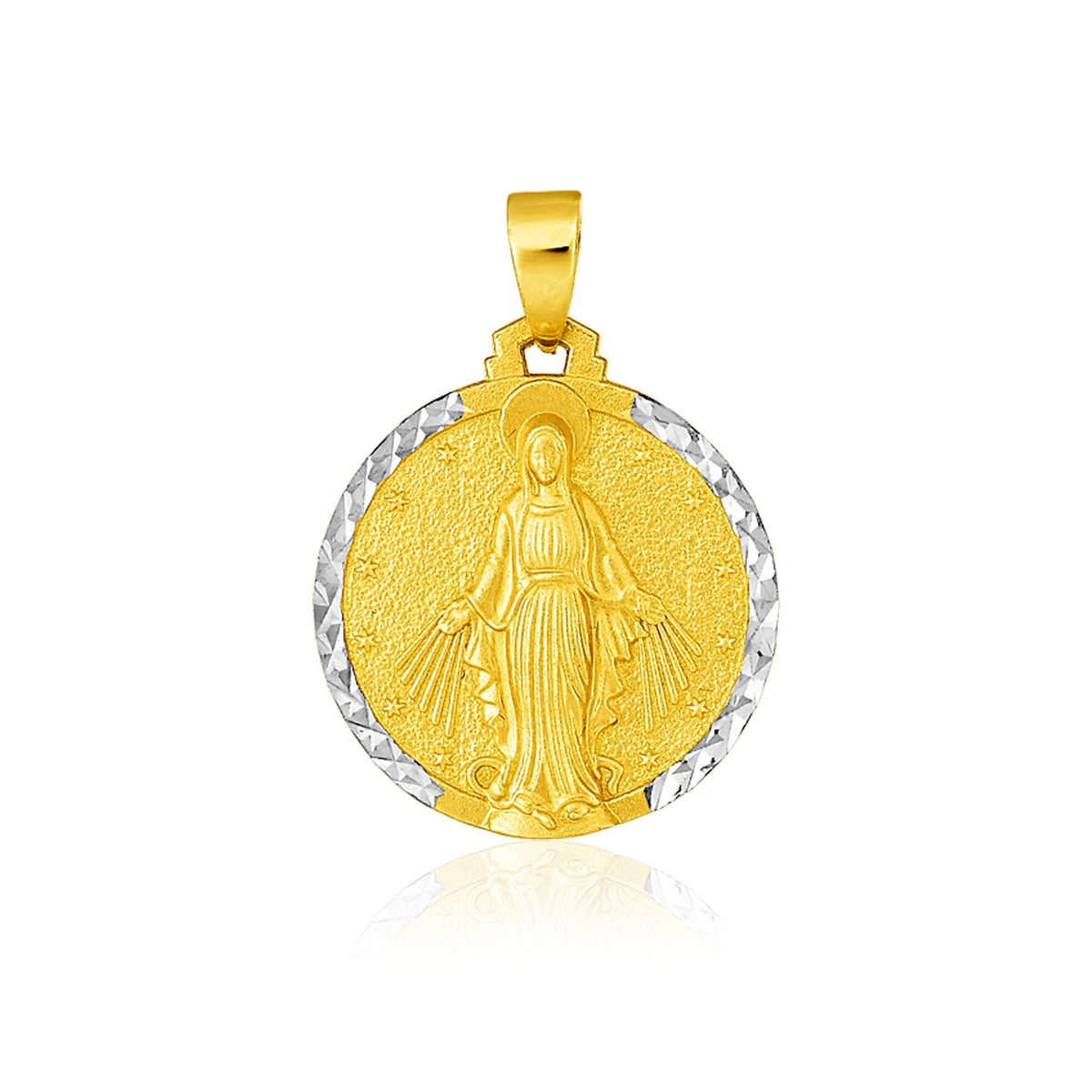 14k two-tone gold round religious medal pendant by Avera Group