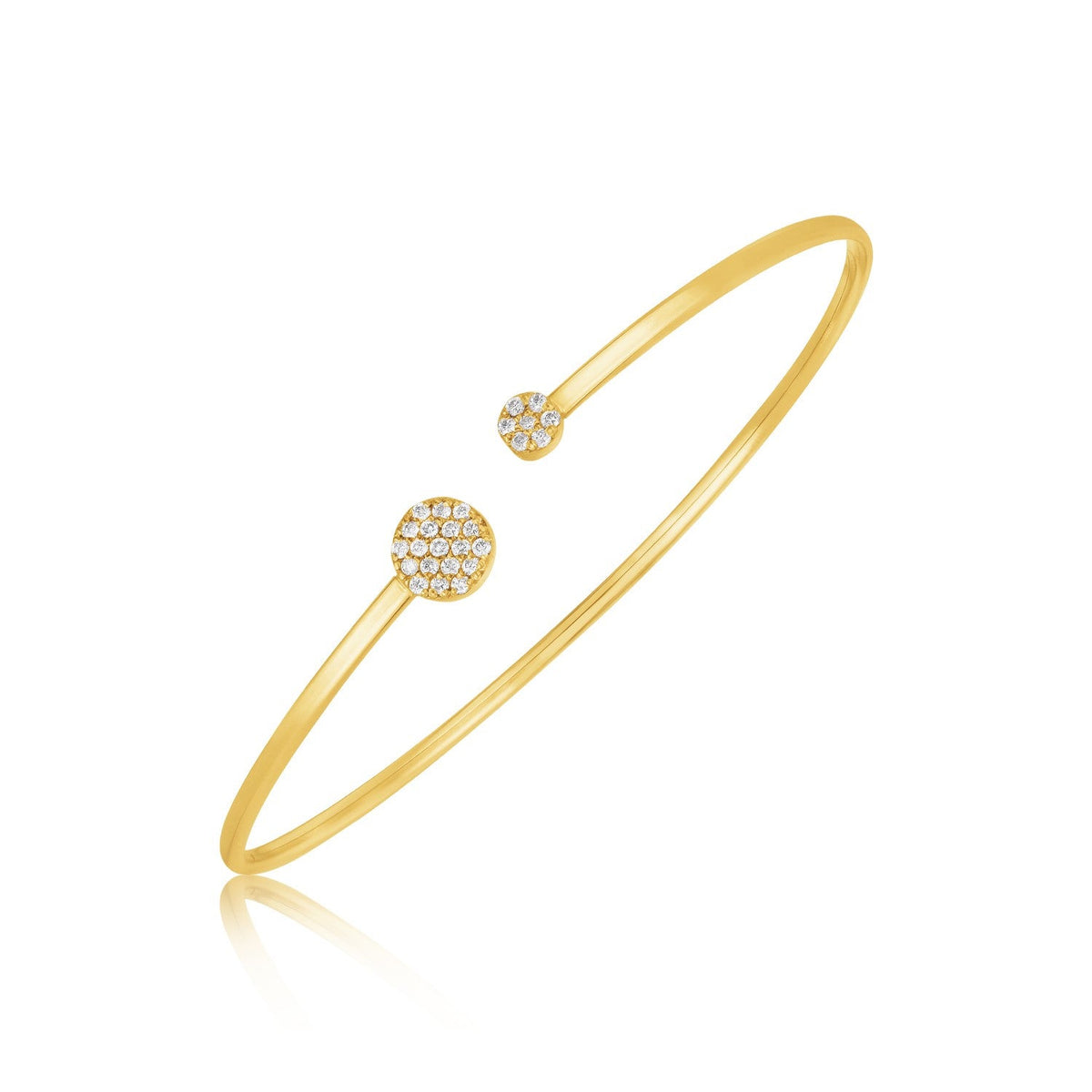 14k yellow gold two-disc diamond cluster bangle, 2mm by Avera Group