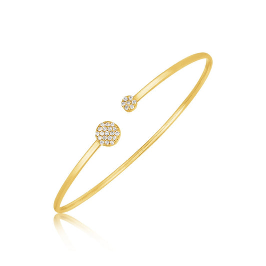 14k yellow gold two-disc diamond cluster bangle, 2mm by Avera Group