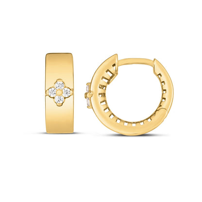 14k yellow gold trilogy diamond clover hoop earrings by Avera Group