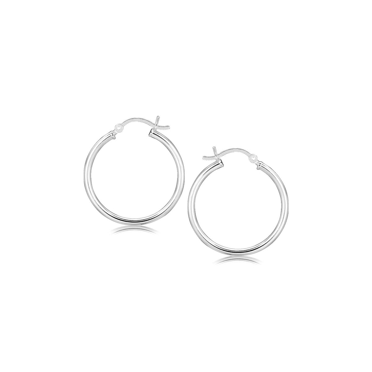 Sterling Silver Rhodium Plated Thin and Polished Hoop Motif Earrings (2x25mm) by Avera Group
