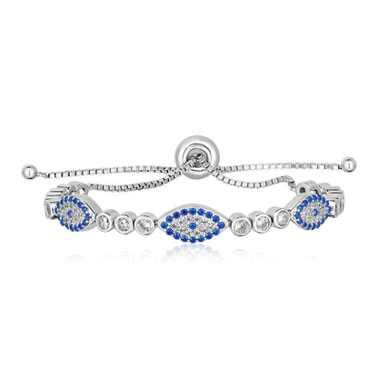 Sterling Silver Adjustable Enameled Evil Eye Bracelet with Cubic Zirconias by Avera Group