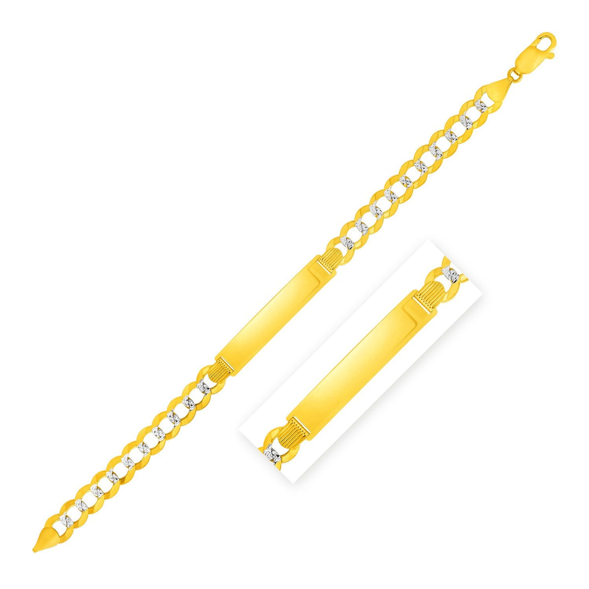 Men's 14k two-tone gold curb ID bracelet with white pave, 8.3mm, by Avera Group