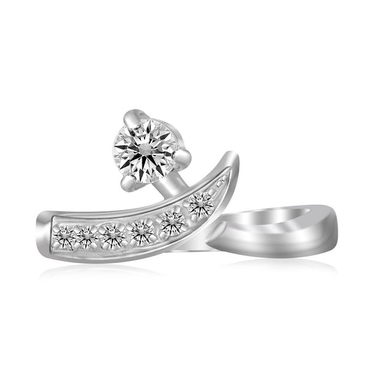 Sterling Silver Rhodium Plated Crossover Cubic Zirconia Accented Toe Ring by Avera Group