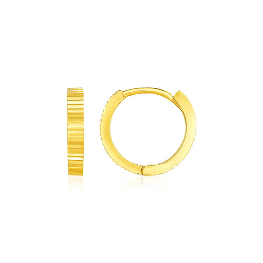 14k yellow gold petite round hoops with straight texture by Avera Group