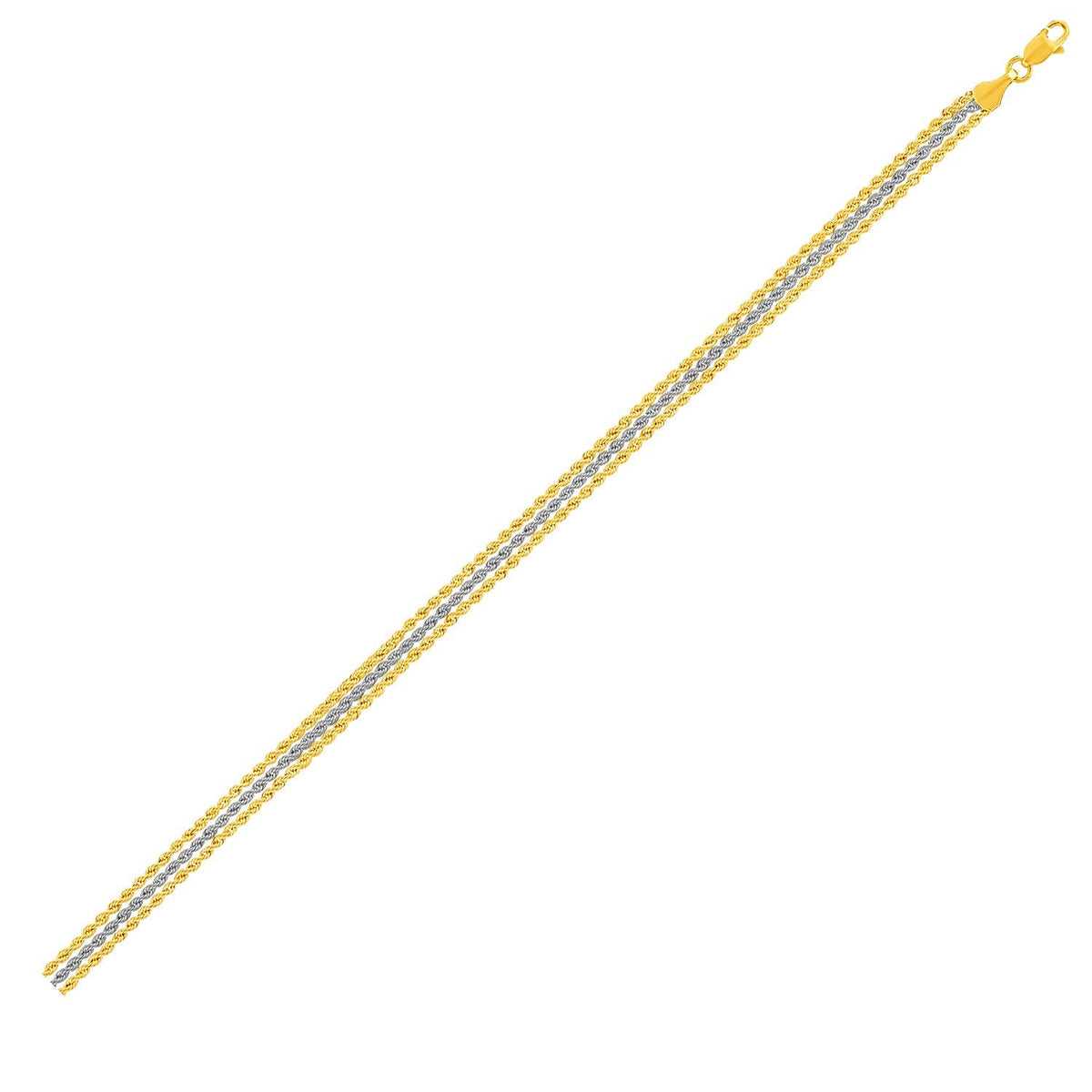 Triple Strand Rope Chain Bracelet in 10k Two Tone Gold (6.35 mm) by Avera Group