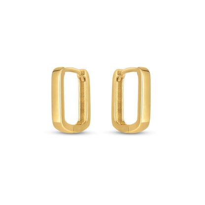 14k yellow gold small square huggie hoop earrings by Avera Group, view 2