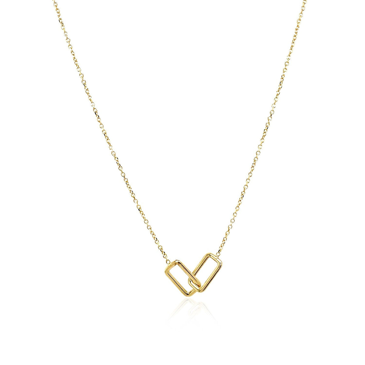 14k yellow gold interlocking rectangles necklace, 17 inch by Avera Group, view 2