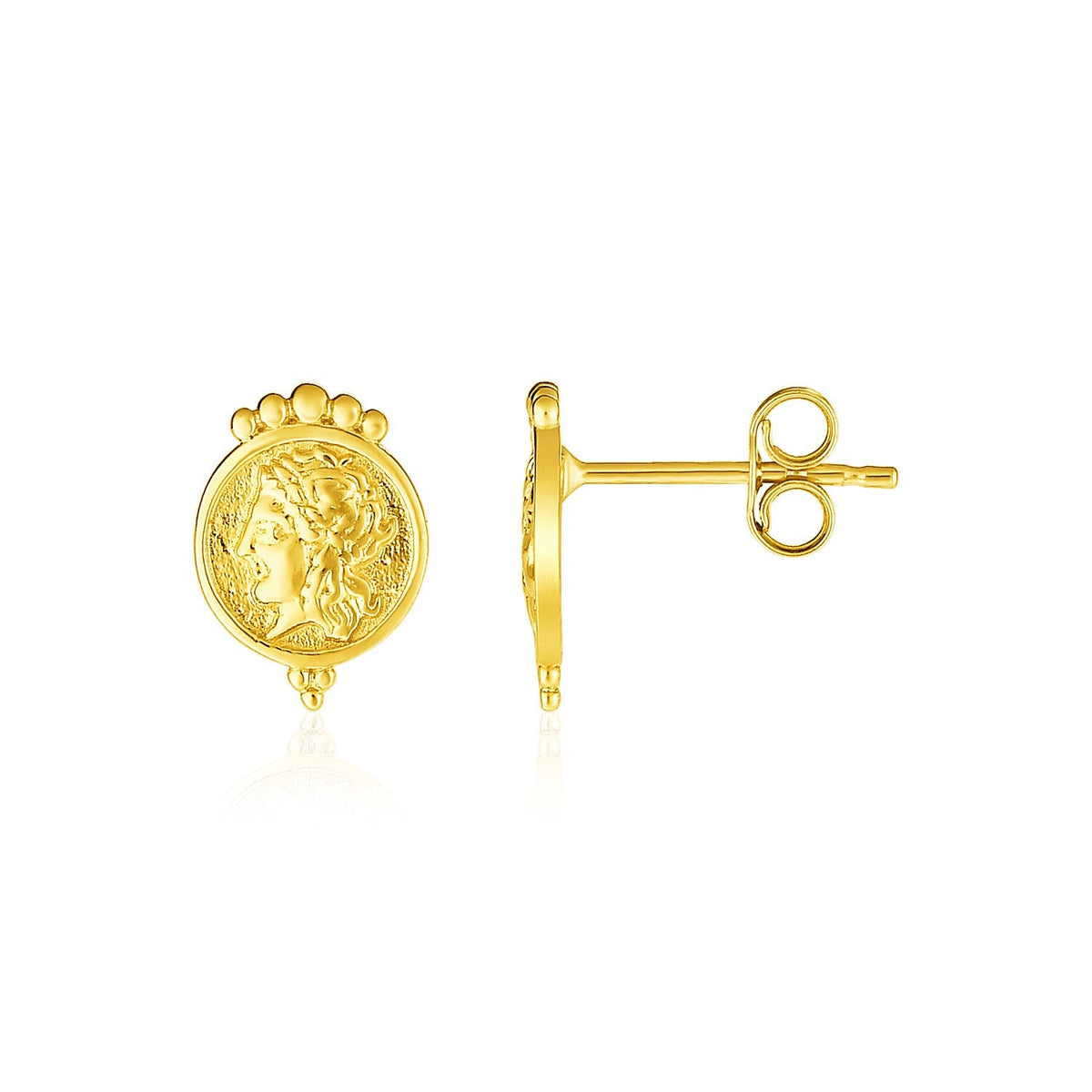14k yellow gold etched cameo post earrings, Avera Group